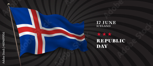 Iceland republic day vector banner, greeting card