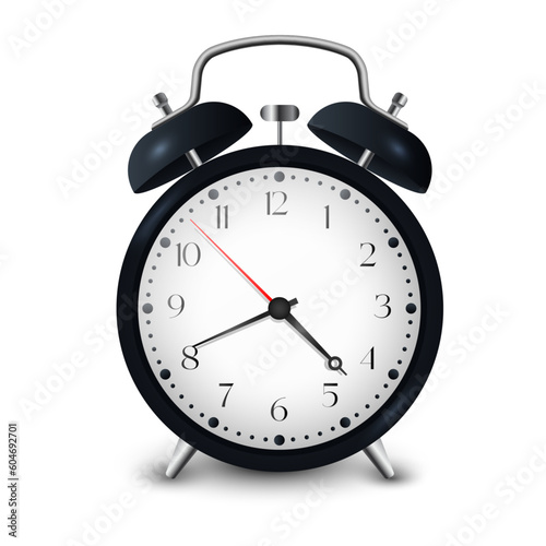 Realistic alarm clock isolated on white background, vector illustration
