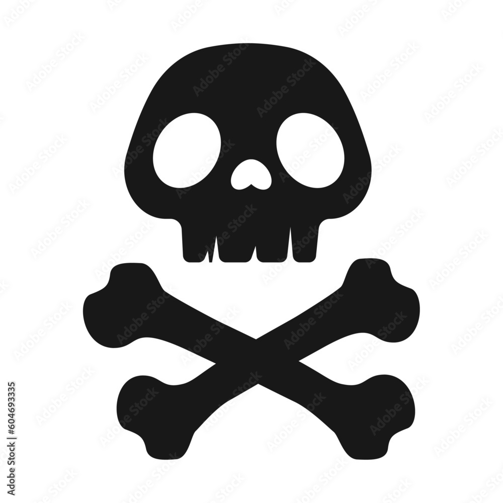 Skull and bones, danger sign, vector illustration Skull and bones, danger sign, vector illustration