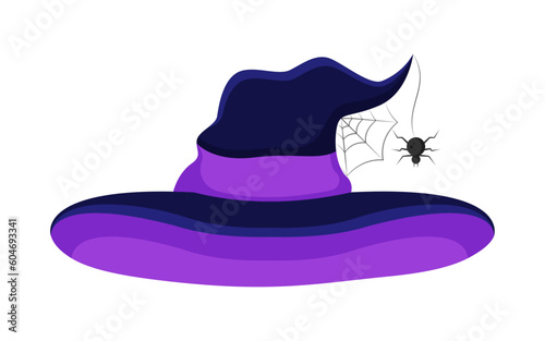 Halloween witch vector hat with cobweb and spider