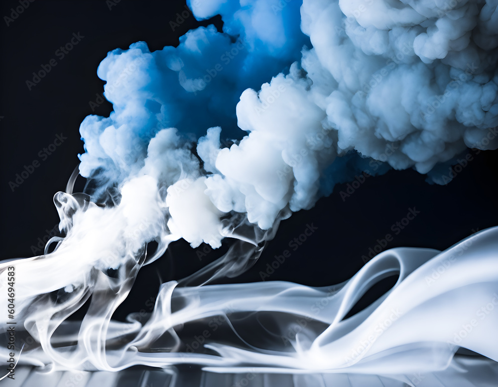 Smoke or fog steam set on black color background. Hazy steam curls for