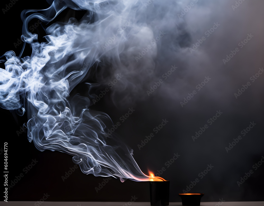 Smoke or fog steam set on black color background. Hazy steam curls for