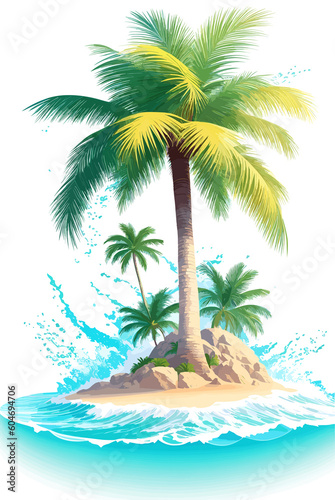 Island with palms by the ocean  Generative AI 