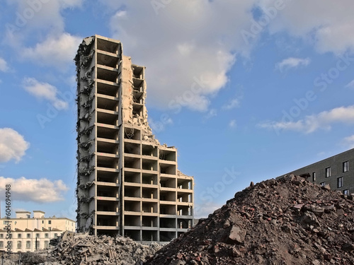 Old apartment block being demolished in Rabot neighborhood, Ghent, Flanders, Belgium  photo