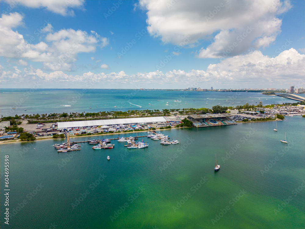 Aerial photo of the SoFlo Boat Show South Florida at Key Biscayne Marine Stadium