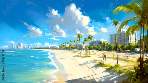 Illustration of a sunny day in an American resort town