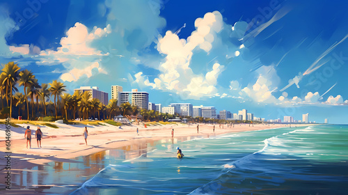 Illustration of a sunny day in an American resort town