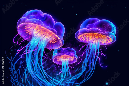 Luminous Depths: Bioluminescent Jellyfish. Ai generated © twindesigner