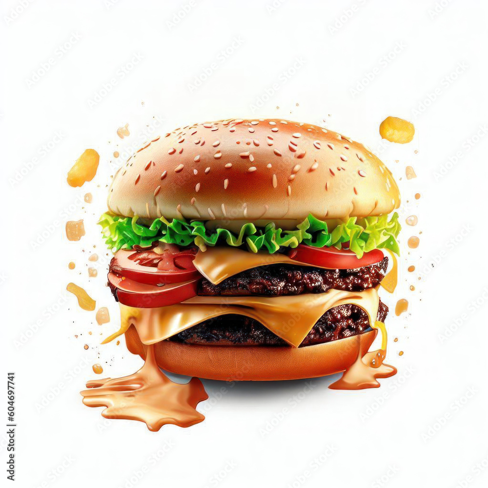 Juicy Burger Food Realistic Illustration, Generative AI