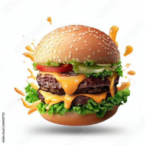Irresistible Burger Illustration, Realistic Food, Generative AI