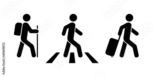 Man traveler, pedestrian, tourist. Flat design