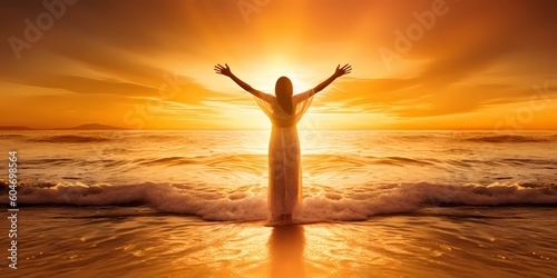 woman in front of the sea at sunset, dance, relaxation, energies, 