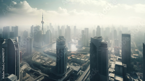 Futuristic city  beautiful city of the future at sunset  AI generative illustration 