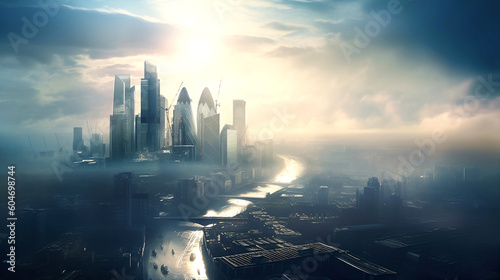 Futuristic city, beautiful city of the future at sunset, AI generative illustration 