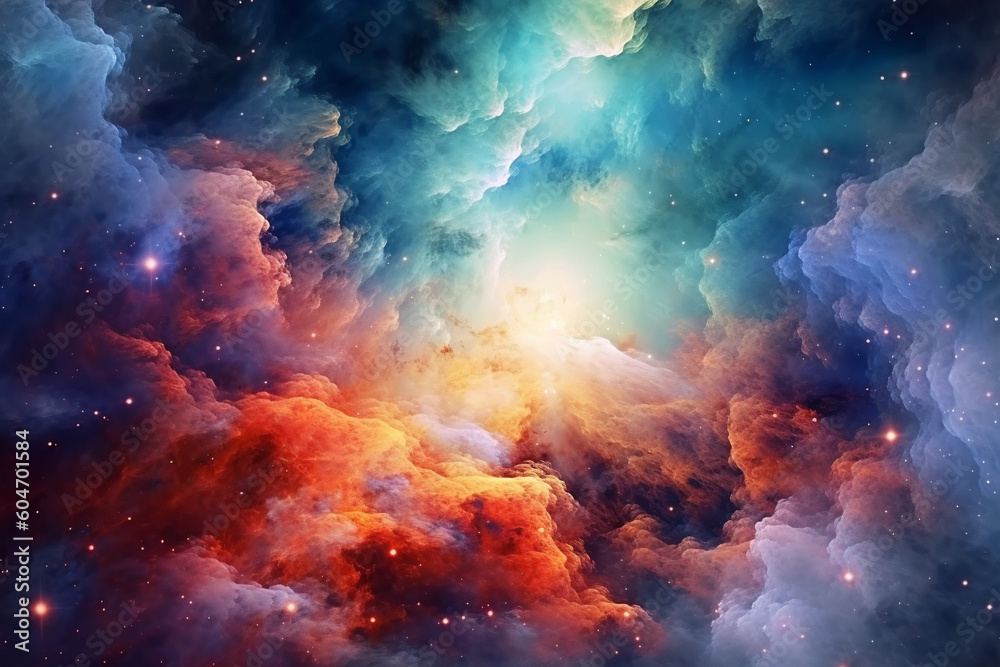 Illustration showcasing a vibrant space nebula. Intricate gas clouds swirl and dance, creating a mesmerizing display of colors. Ai generated Illustration showcasing a vibrant space nebula. Intricate gas clouds swirl and dance, creating a mesmerizing display of colors. Ai generated