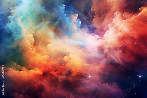 Illustration showcasing a vibrant space nebula. Intricate gas clouds swirl and dance  creating a mesmerizing display of colors. Ai generated