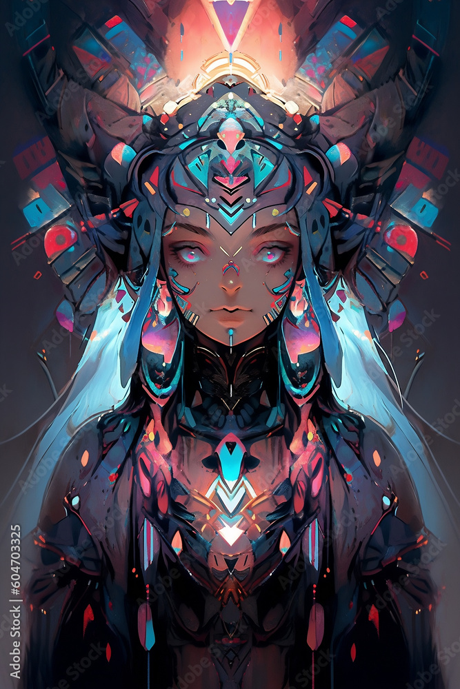 Cyberpunk AI Goddess Parvati with neon colors