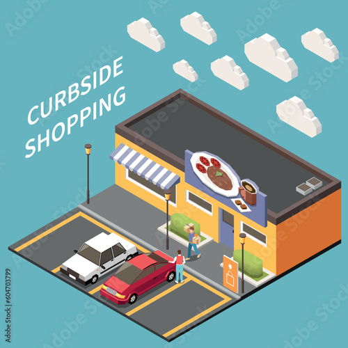 Curbside Shopping Isometric Composition