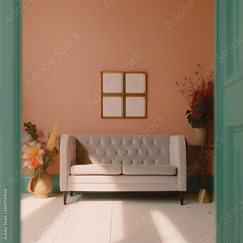 artistic frame canvas mock up in a curated whimsical studio setting with natural light and shadows - ai generative art