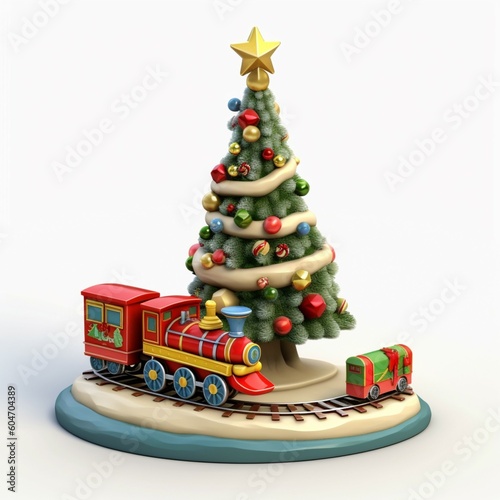 Christmas tree with train on tracks  ai generated 