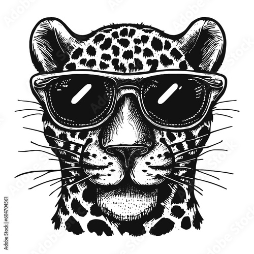 cool leopard wearing sunglasses vector sketch