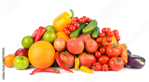 Fototapeta Naklejka Na Ścianę i Meble -  Multi-colored and appetizing fruits and vegetables useful for health isolated on white