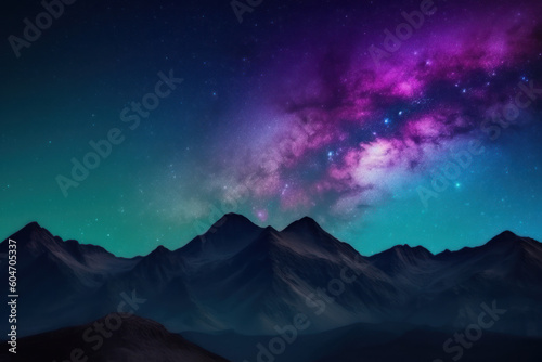 mountains against the beautiful galaxy with many stars and colors, created with Genrative AI Technology © Ekaterina Shvaygert