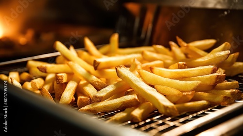 French fries is cooking into deep fryer at kitchen. Generative AI