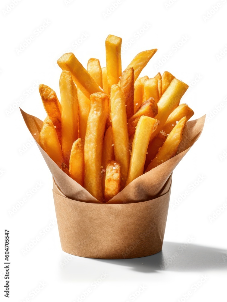 French fries on a white background. Generative AI French fries on a white background. Generative AI