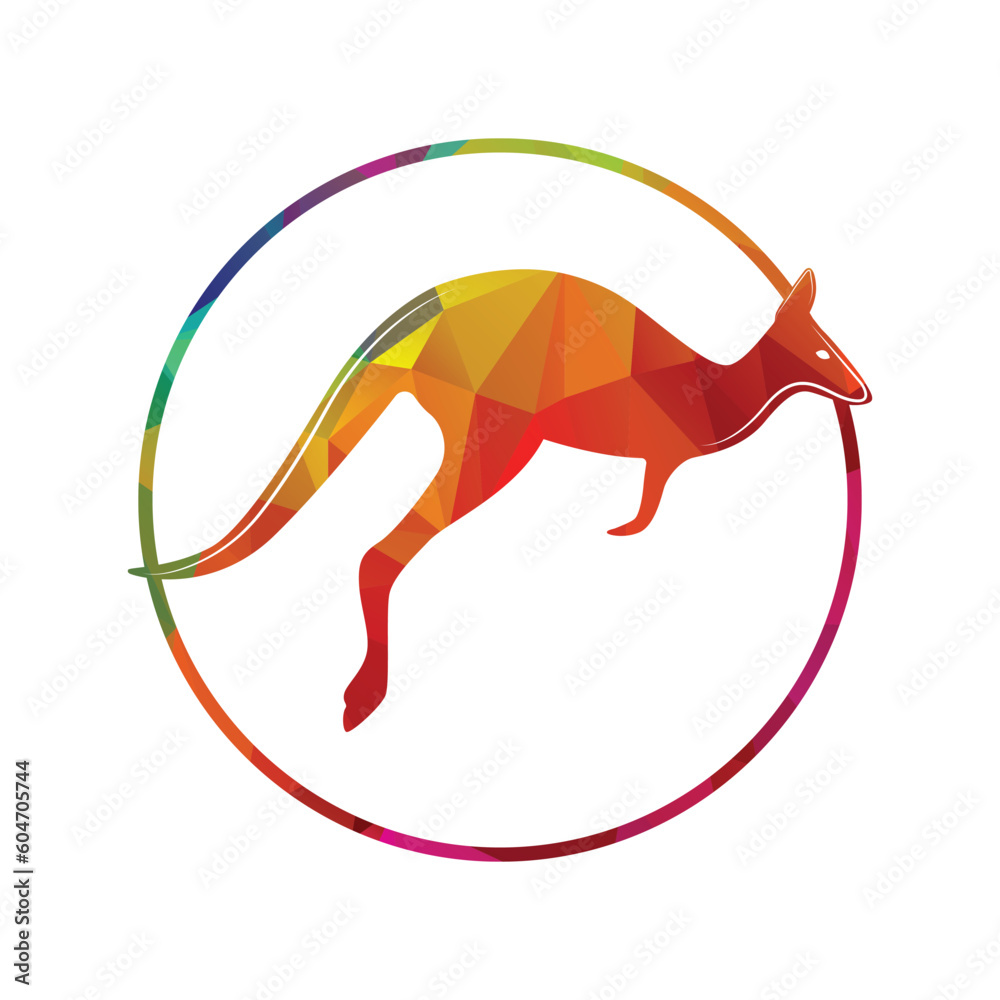 Kangaroo jumping logo template vector illustration inside a shape of ring and pattern colors . Kangaroo jumping logo template vector illustration inside a shape of ring and pattern colors .