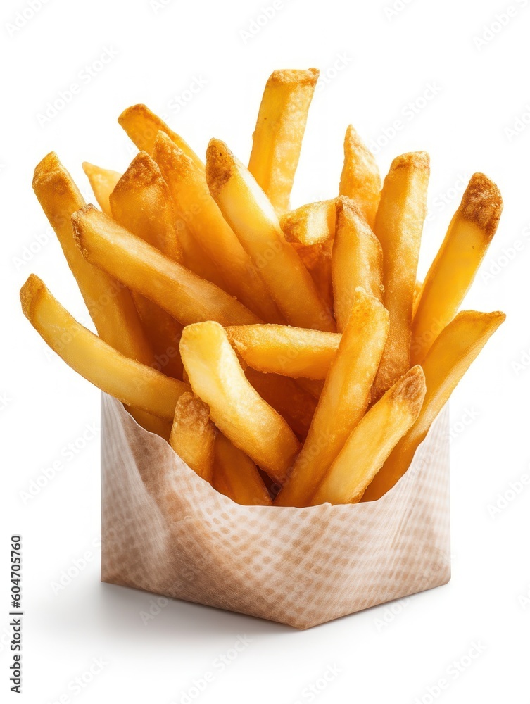 French fries on a white background. Generative AI French fries on a white background. Generative AI
