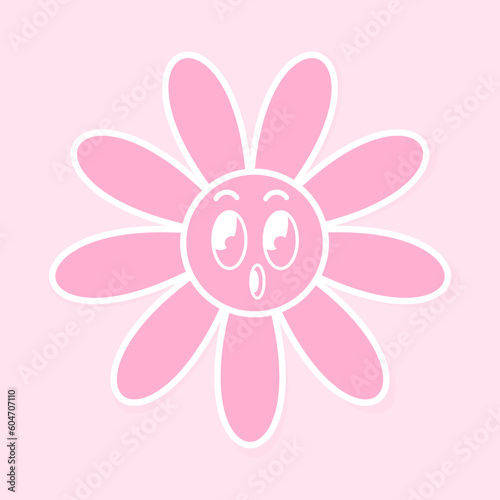 Sticker surprised daisy in pink tones