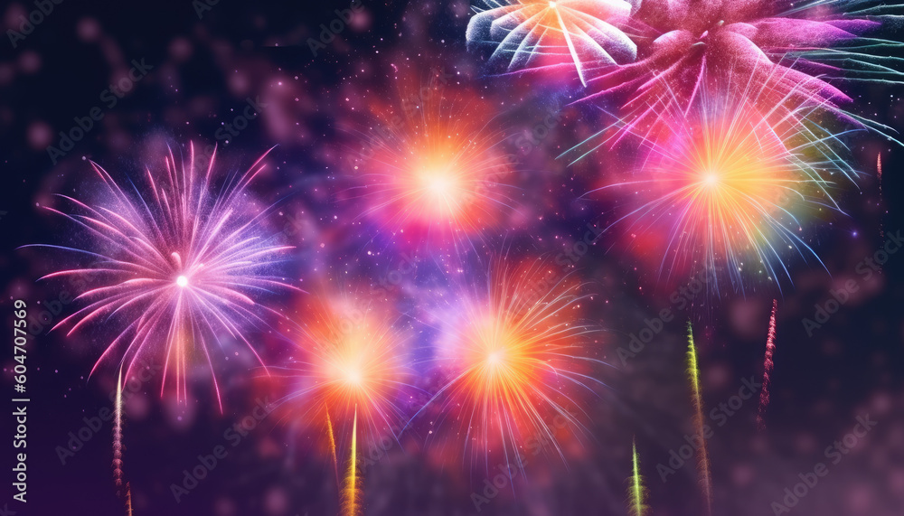 Fototapeta premium Colorful fireworks on dark background