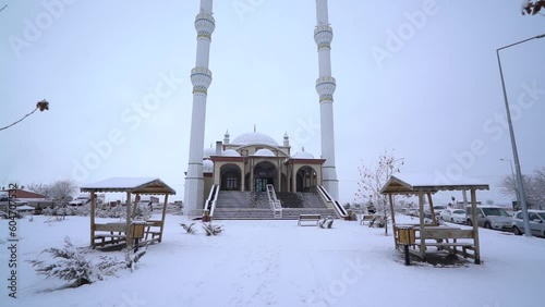 A beautiful mosque in the winter photo