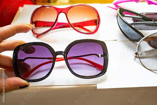 Sunglasses and glasses sale concept.