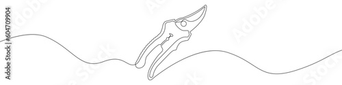 Garden secateurs icon line continuous drawing vector. One line Garden secateurs icon vector background. Garden secateurs icon. Continuous outline of a Garden secateurs icon. Linear design Gardens seca