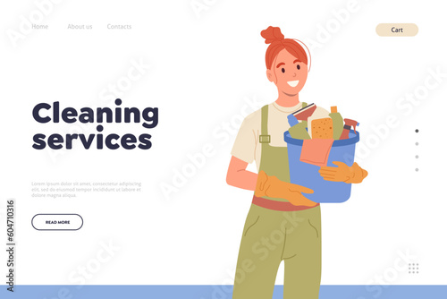 Cleaning service landing page for company or agency providing help in home or office renovation