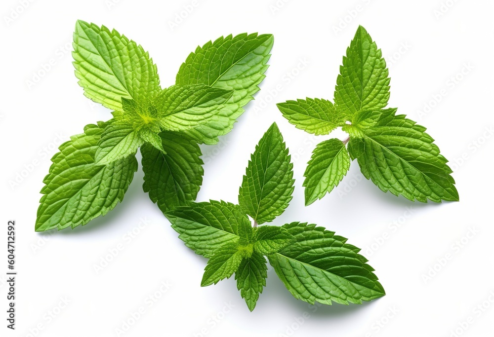 Fresh mint leaves over white background. Generative AI Fresh mint leaves over white background. Generative AI