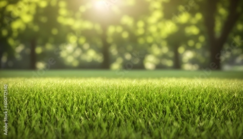 Green lawn with fresh grass outdoors. Nature spring grass background texture.  Generative AI © 360VP