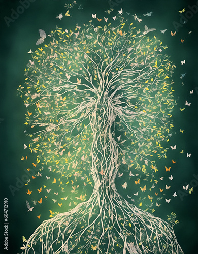 Beautiful tree of life in the image of a human figure, Individuality, prosperity, and growth concept. Generative AI. photo