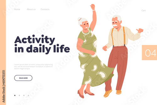 Landing page design template offering activity in daily life for elderly people on retirement
