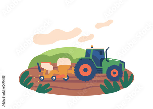 Tractor Efficiently Sows Seeds On Field, Maximizing Productivity And Ensuring Even Distribution For Optimal Growth