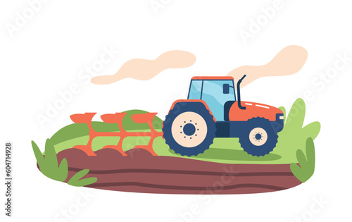 Large Tractor Efficiently Plows Vast Fields, Preparing Soil For Planting Crops. Machine Maneuvers Through Rugged Terrain