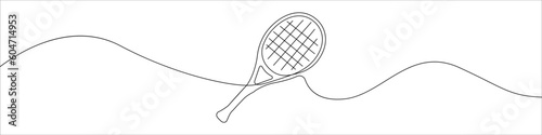 Tennis racket icon line continuous drawing vector. One line Tennis racket icon vector background. Tennis racket with ball icon. Continuous outline of a Tennis racket with ball icon. Linear ping-pong.