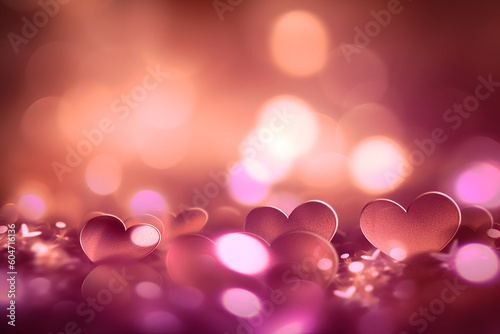 Abstract background with pink hearts bokeh, pink rose gradient. Valentine's day and mother's day concept. AI generated