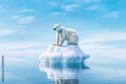 Ours polaire sur un bloc de glace détaché de la banquise, fonte des glaces, réchauffement climatique - Générative IA