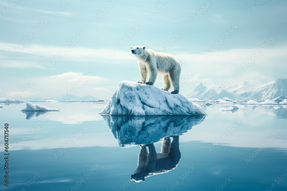Fonte Des Glace Et Climat Image Clipart Page De Garde Ours polaire sur un bloc de glace détaché de la banquise, fonte des
