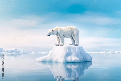 Ours polaire sur un bloc de glace détaché de la banquise, font des glaces, réchauffement climatique - Générative IA