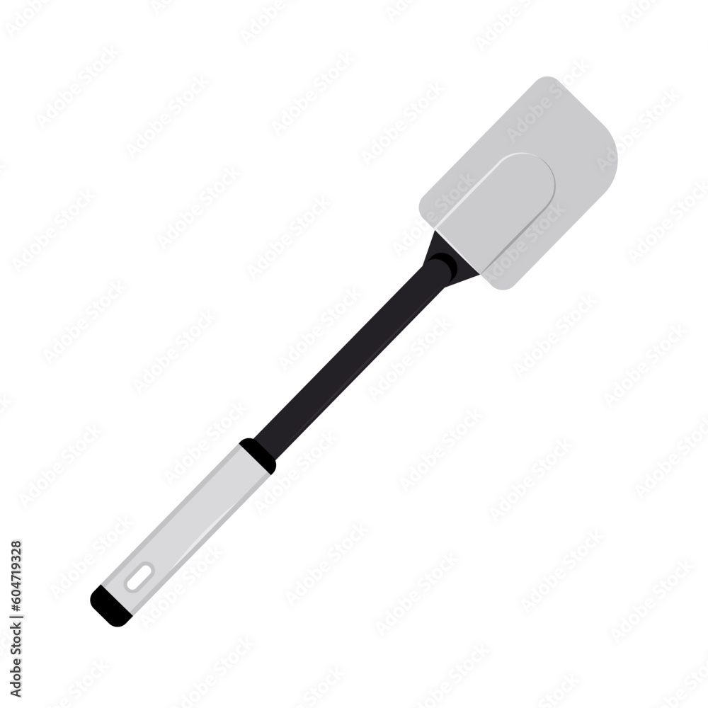 Kitchen solid spatula vector illustration. Spatula flat vector design. Food spatula icon isolated on white. Solid metal spatula with plastic handle. A symbol of the kitchen concept