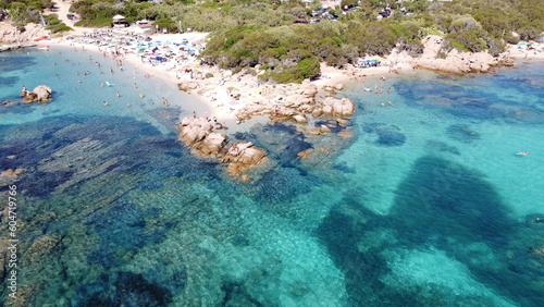 Aerial view of Capriccioli beach, costa smeralda, Sardinia, Italy 